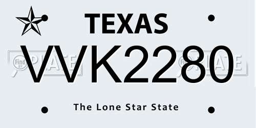 VVK2280 Texas License Plate
