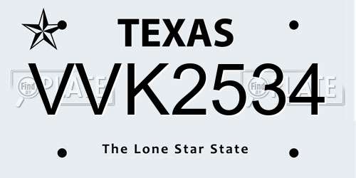 VVK2534 Texas License Plate