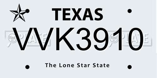 VVK3910 Texas License Plate