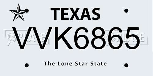 VVK6865 Texas License Plate
