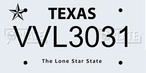 VVL3031 Texas License Plate
