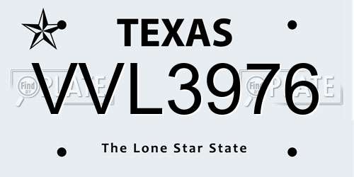 VVL3976 Texas License Plate