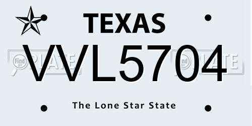 VVL5704 Texas License Plate