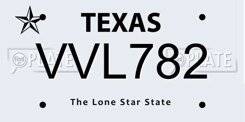 VVL782 Texas License Plate