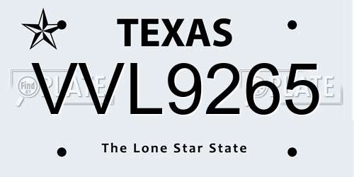 VVL9265 Texas License Plate