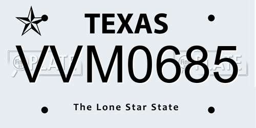 VVM0685 Texas License Plate