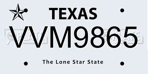 VVM9865 Texas License Plate