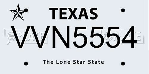 VVN5554 Texas License Plate