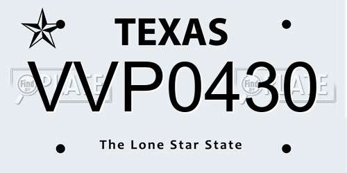 VVP0430 Texas License Plate