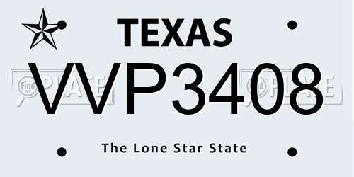 VVP3408 Texas License Plate