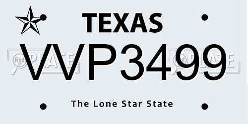 VVP3499 Texas License Plate