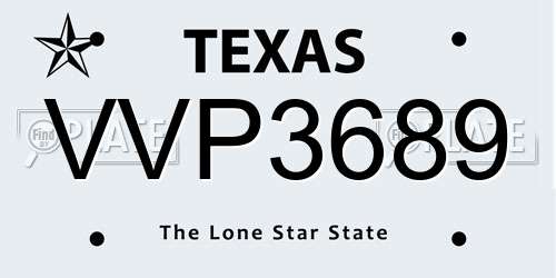 VVP3689 Texas License Plate