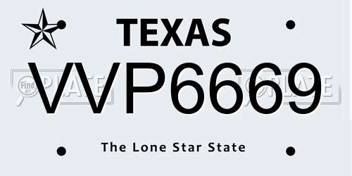 VVP6669 Texas License Plate