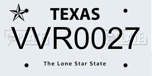 VVR0027 Texas License Plate