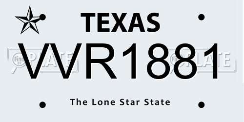 VVR1881 Texas License Plate