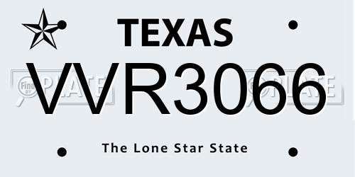 VVR3066 Texas License Plate