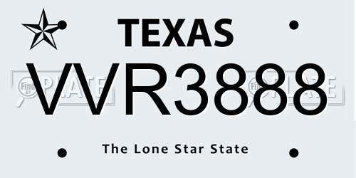 VVR3888 Texas License Plate