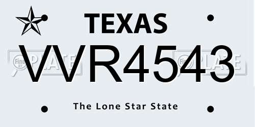 VVR4543 Texas License Plate