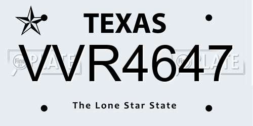 VVR4647 Texas License Plate