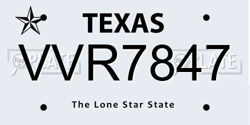 VVR7847 Texas License Plate