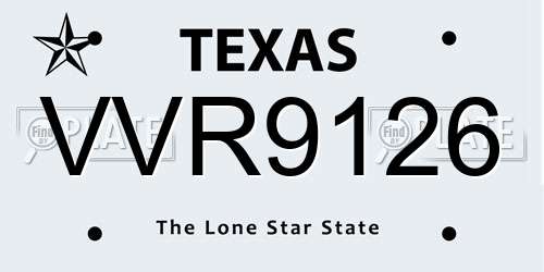 VVR9126 Texas License Plate