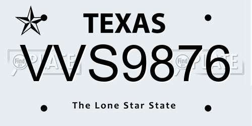 VVS9876 Texas License Plate