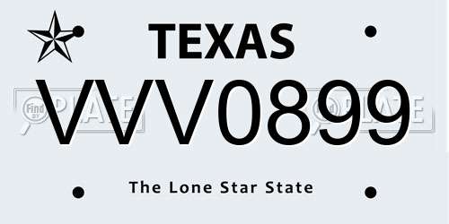 VVV0899 Texas License Plate