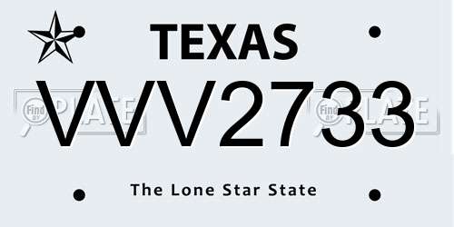 VVV2733 Texas License Plate