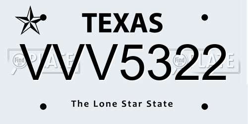 VVV5322 Texas License Plate