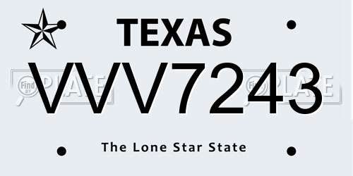 VVV7243 Texas License Plate