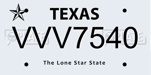 VVV7540 Texas License Plate