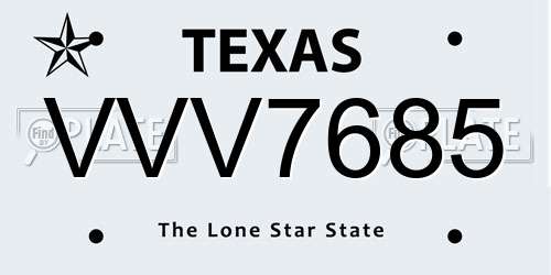 VVV7685 Texas License Plate