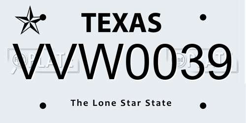 VVW0039 Texas License Plate