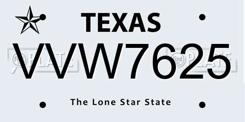 VVW7625 Texas License Plate