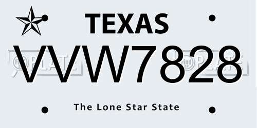 VVW7828 Texas License Plate