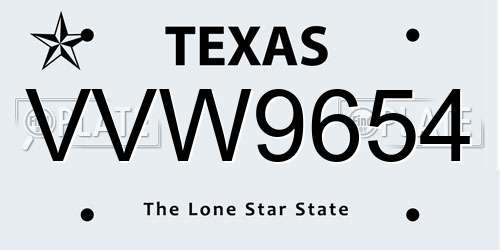 VVW9654 Texas License Plate