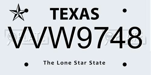 VVW9748 Texas License Plate