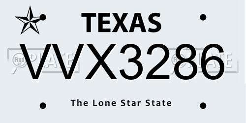 VVX3286 Texas License Plate