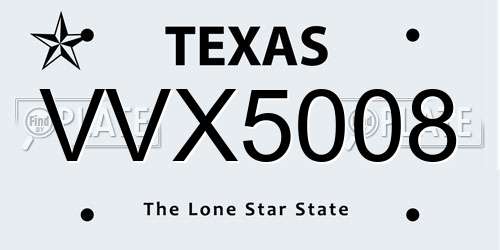 VVX5008 Texas License Plate
