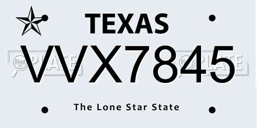 VVX7845 Texas License Plate