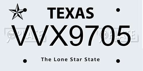 VVX9705 Texas License Plate