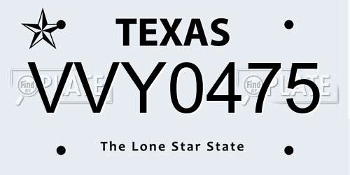 VVY0475 Texas License Plate