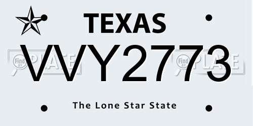 VVY2773 Texas License Plate