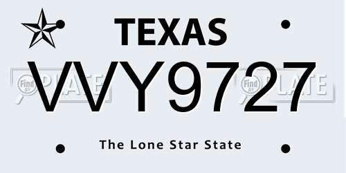 VVY9727 Texas License Plate