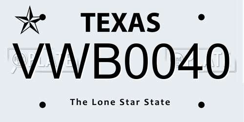 VWB0040 Texas License Plate