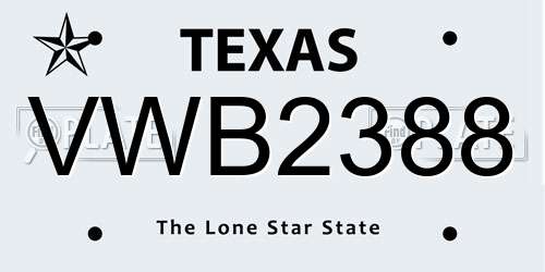 VWB2388 Texas License Plate