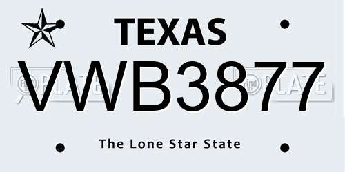 VWB3877 Texas License Plate