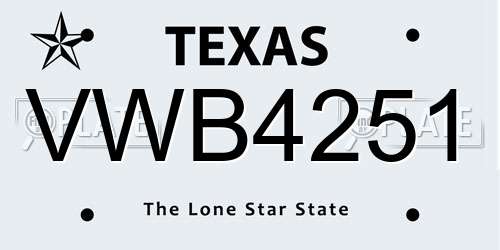 VWB4251 Texas License Plate