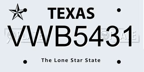 VWB5431 Texas License Plate