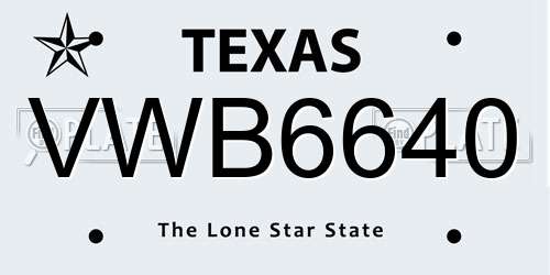 VWB6640 Texas License Plate